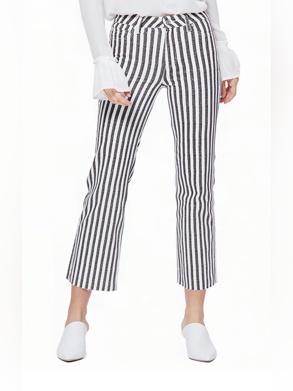 PAIGE Atley Pants- Black and White Striped Ankle Flare Pants